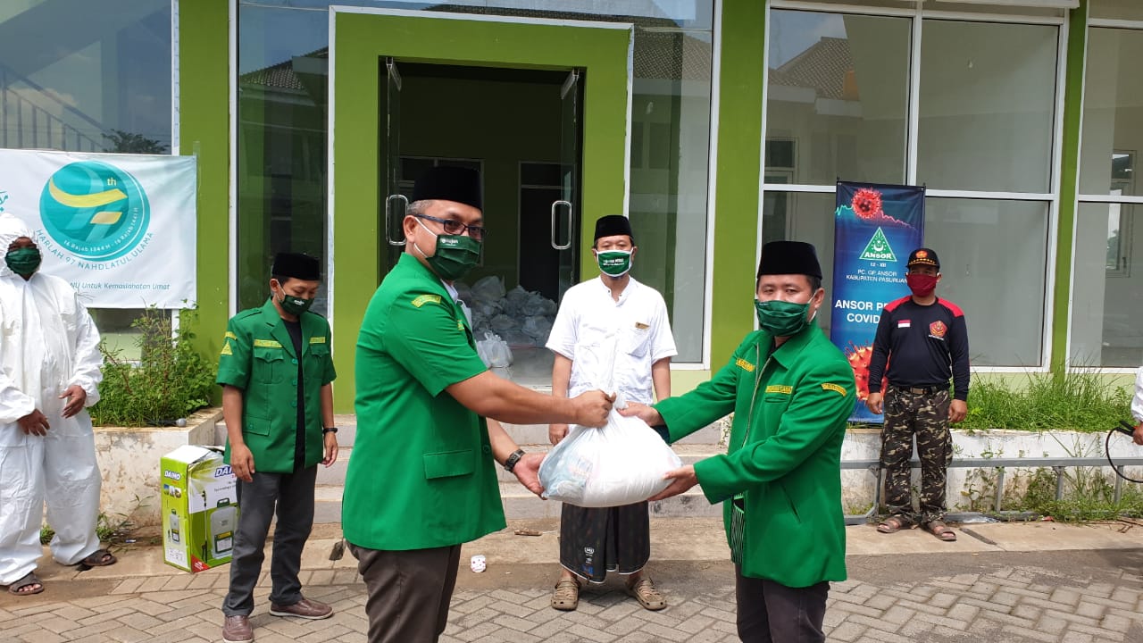 Ansor NU Kab. Pasuruan Menerima 1000 Paket Sembako & Masker dari Ansor NU Jatim
