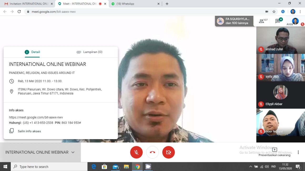 Membaca Penanganan Covid-19 di Wuhan & United Kingdom, ITSNU-STAIS Pasuruan Gelar Webinar Bertajuk Pandemi & Agama