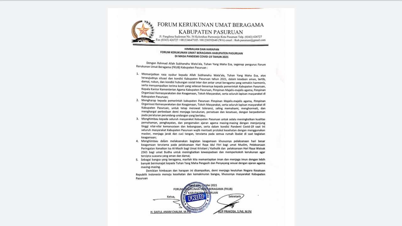 Jelang Idul Fitri & Kenaikan Isa Al-Masih, Tokoh Agama di Pasuruan Diminta Jaga Kerukunan