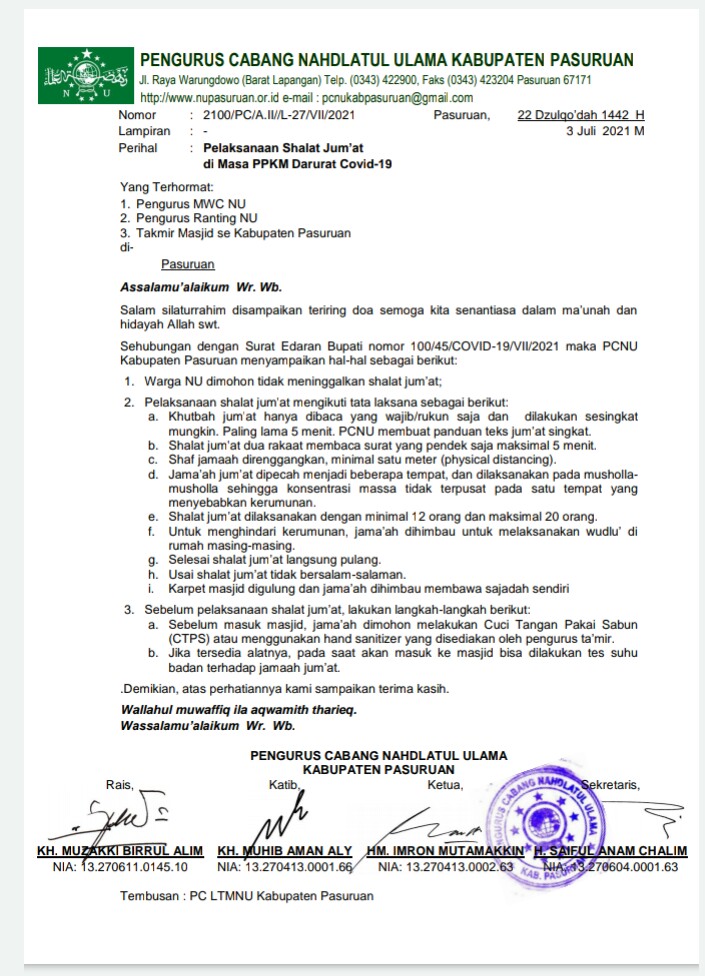 Panduan Sholat Jumát di Masa PPKM Darurat Covid-19