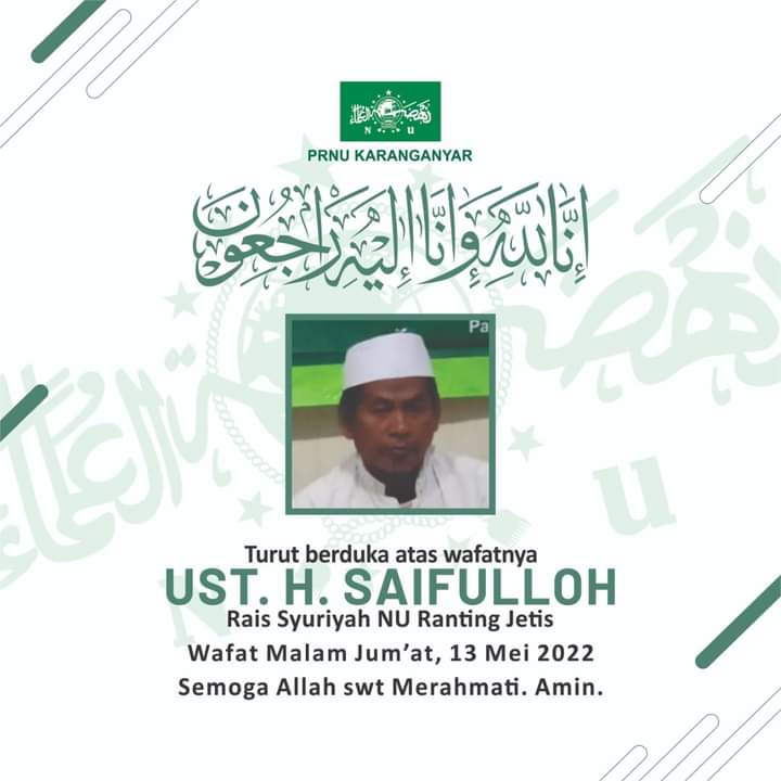 Innalillahi, Ustadz H Saifulloh Rais Syuriyah PRNU Jetis Wafat