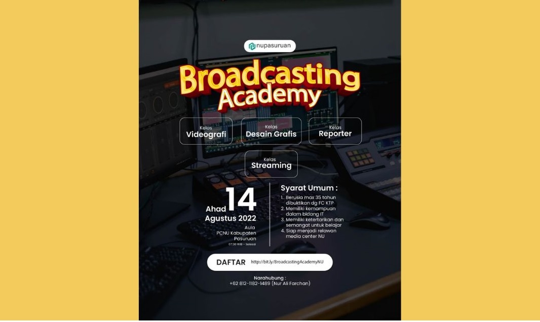 Untuk Anak Muda NU Pasuruan, Ayo Daftar Broadcasting Academy