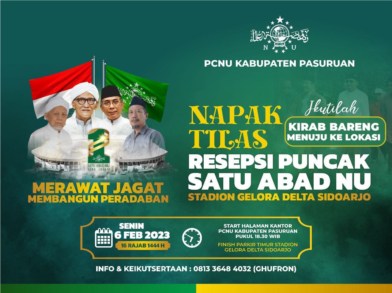 Semarak 1 Abad NU, NU Pasuruan Gelar Napak Tilas & Kirab Menuju Stadion Gelora Delta Sidoarjo