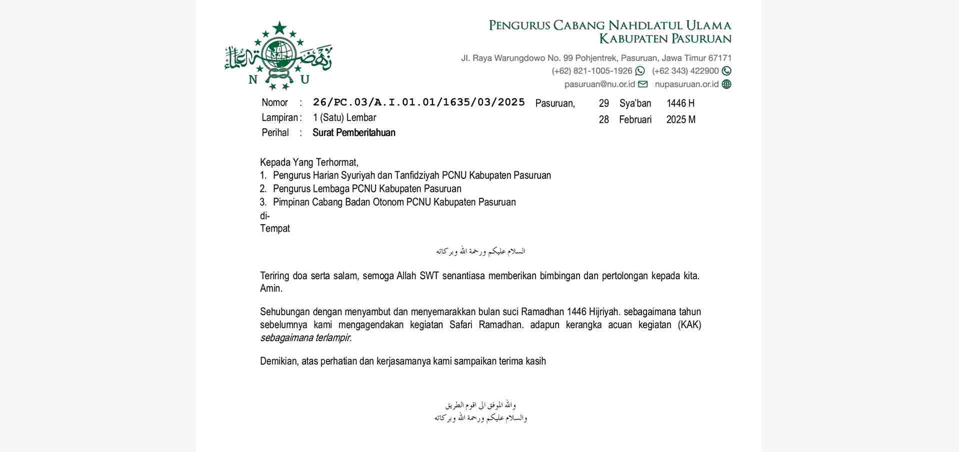 Ada Luring & Daring, Catat & Ikuti Kegiatan NU Pasuruan Selama Ramadhan