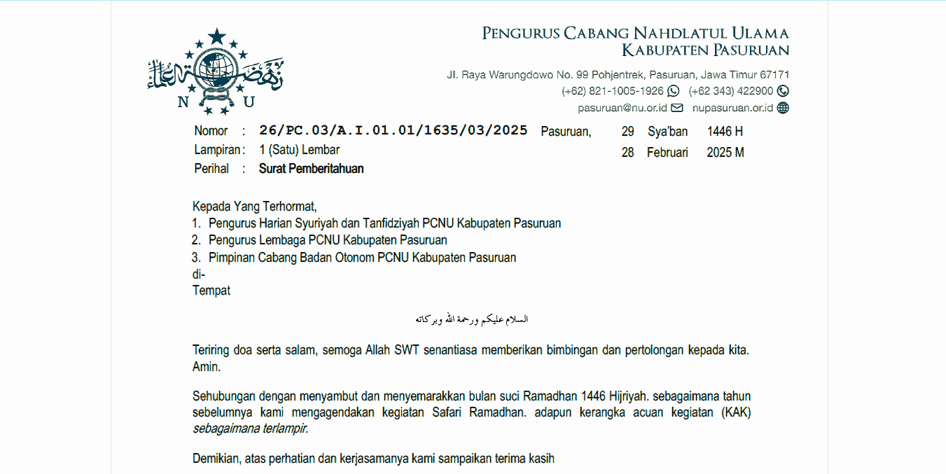 Jadwal Safari Ramadhan NU Pasuruan, Nahdliyin Dapat Hadir Luring atau Daring