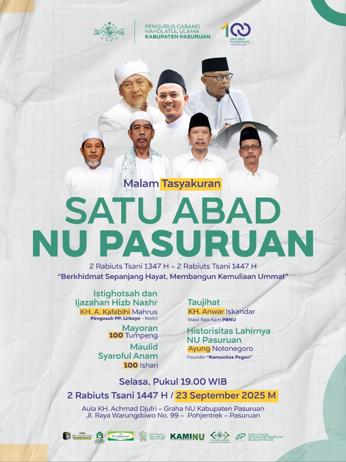 PCNU Kabupaten Pasuruan Gelar Peringatan Satu Abad NU Pasuruan Berikut Rangkainnya