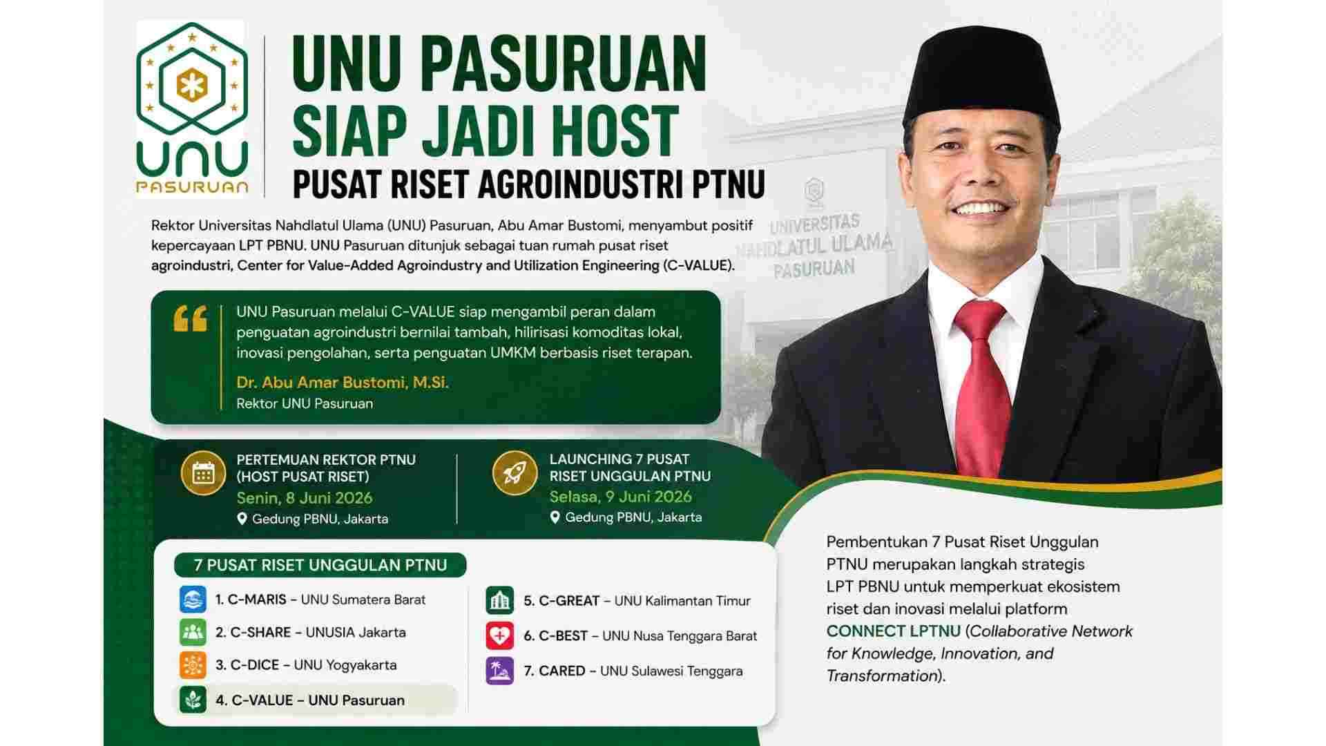UNU Pasuruan Siap Jadi Host Pusat Riset Agroindustri PTNU